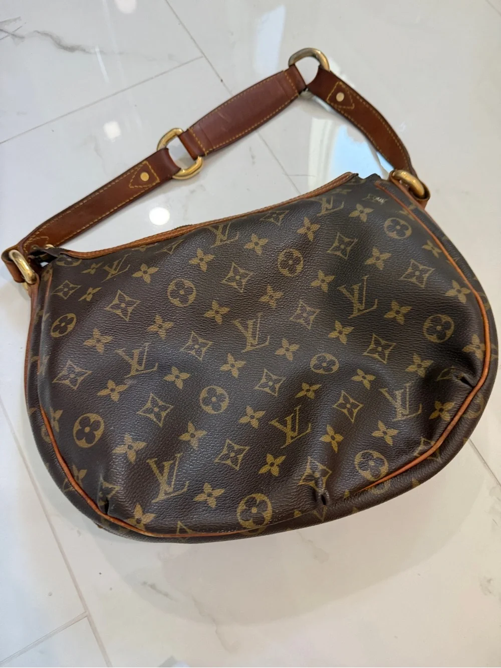 Louis Vuitton Monogram Canvas Hobo Bag with Brown Leather Trim